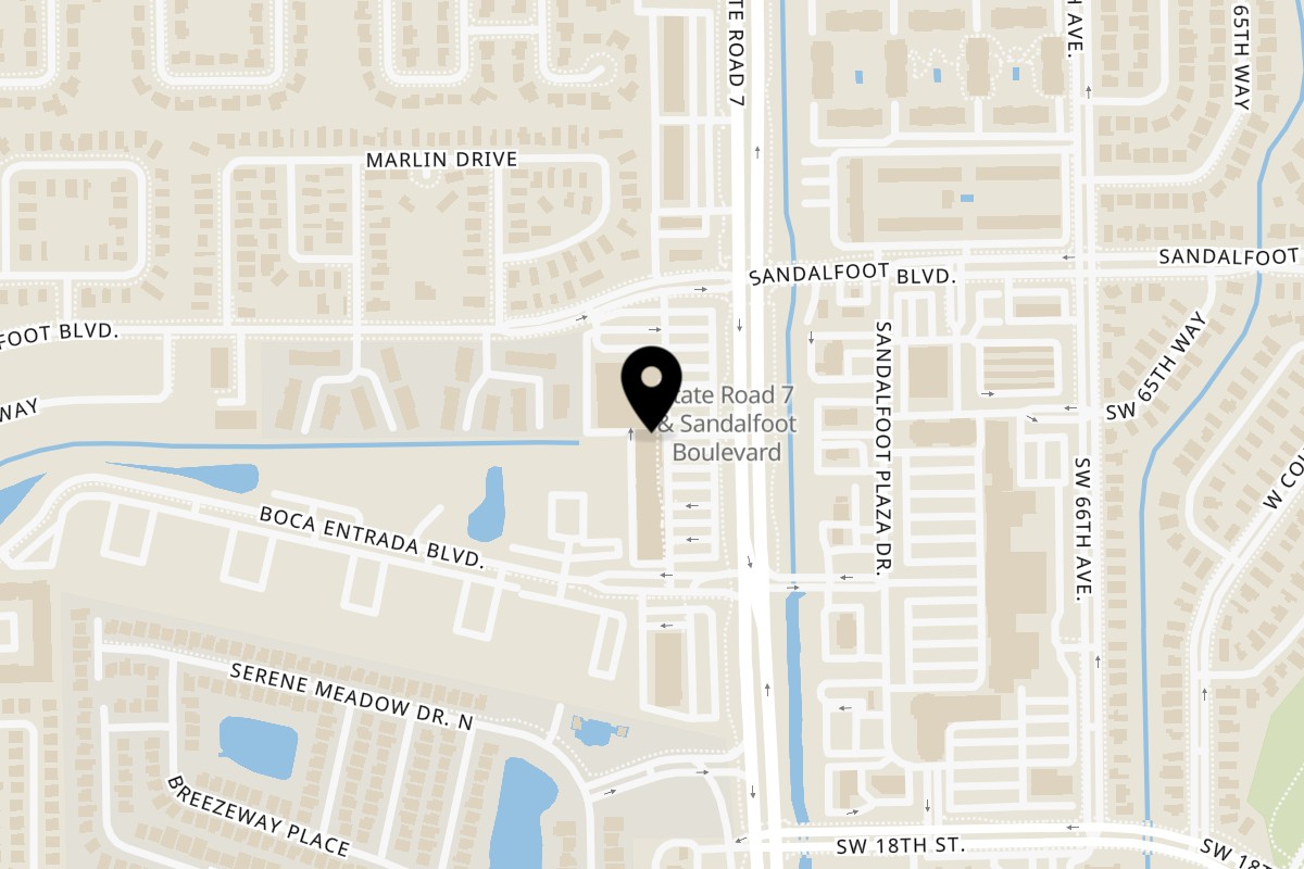 Map showing the location of Creamy Flavors on 23001b FL-7 in Boca Raton